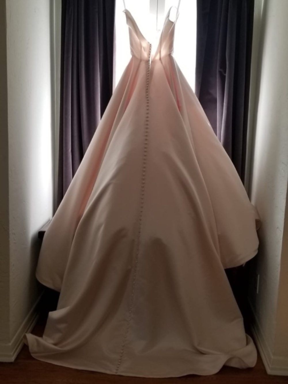 Sophia & Camilla Blush Satin Ball Gown Wedding Dress | Custom Sleeves & Veil